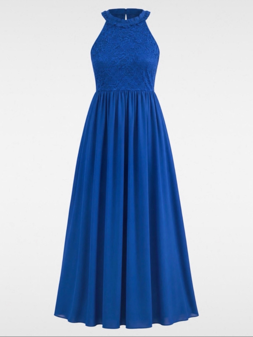 Halter Lace Bodice Maxi Dress in Cobalt Blue